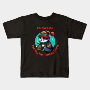 I Love Coffee Christmas And Cats, Cat And Coffee Kids T-Shirt